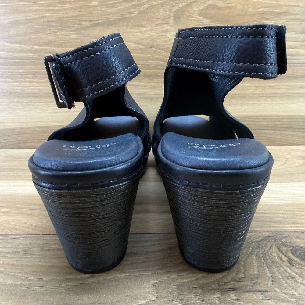 DANSKO Vanda Wedge Sandals Peep Toe 11‎ EU 41 Black Leather Walking Vacation